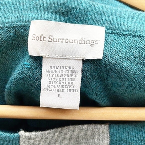 Soft Surroundings Sweater Tunic Long Sleeve Teal Gray Striped Size Large - Picture 9 of 10